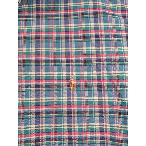 Polo Ralph Lauren Mens 3XLT Performance Oxford Shirt Teal Pink Plaid Flesh Pony - Picture 3 of 7